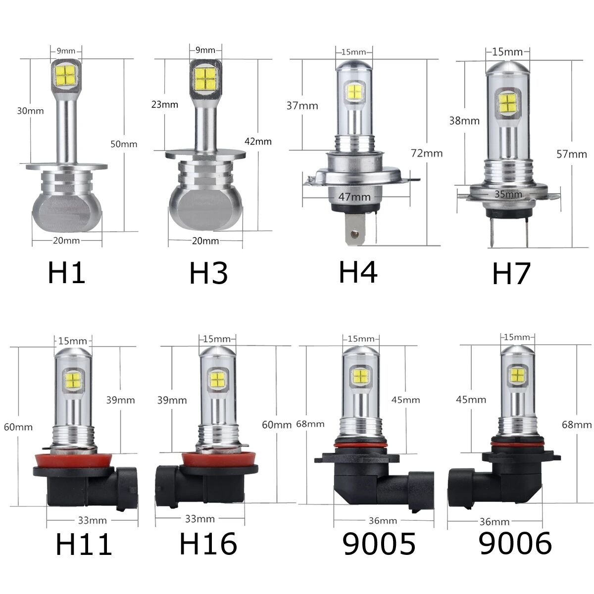 80W 9-30V LED bulb headlight fog light H1H3H4H7H11H16 9005 9006