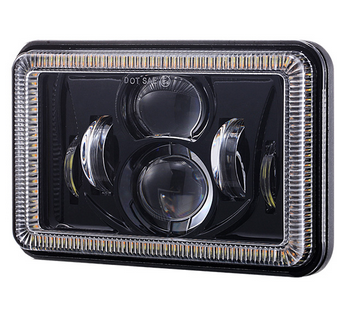 4x6 Inch Square LED Headlight 55W High Low Beam, Halo Ring Headlamps 