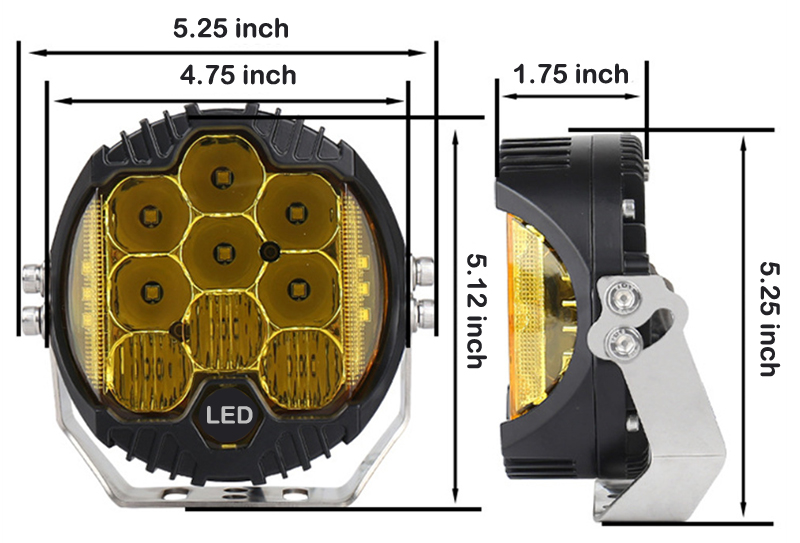 5 Inch 50W Round LED Work Lights Three-sided Spotlight 