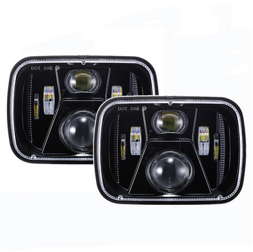  5x7 Inch 30W/55W Square LED Headlight High Low Beam, Halo Ring Headlamps 