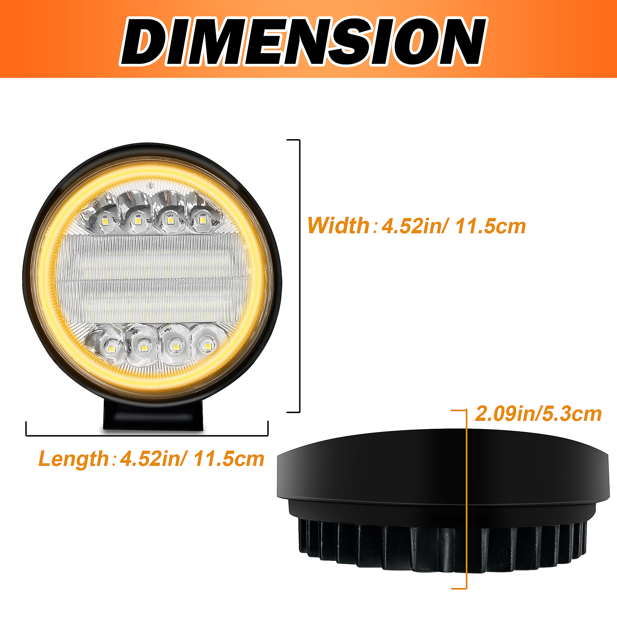  4.52 Inch 30W Round LED Work Lights for Motorbikes SUVs Trucks Excavators 