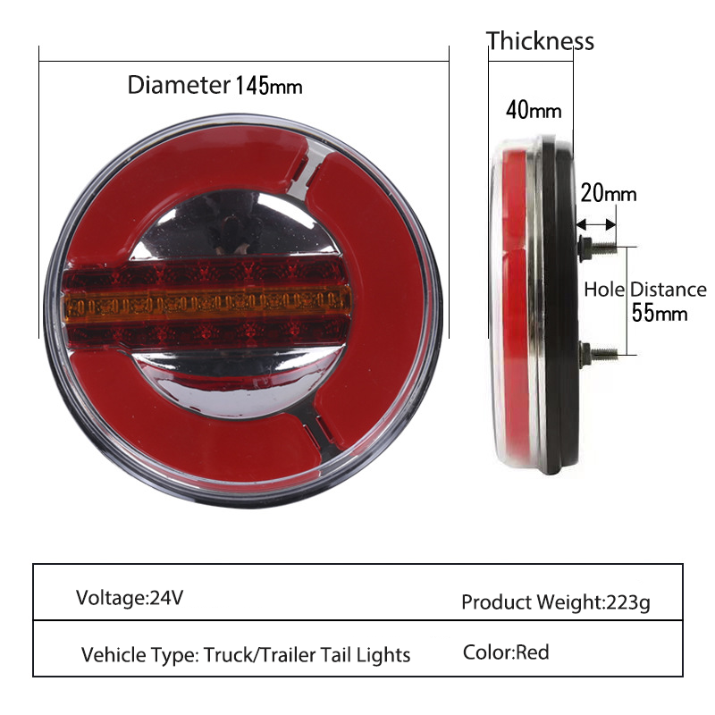 24V Flowing Round Truck Tail Light YN-TLC82