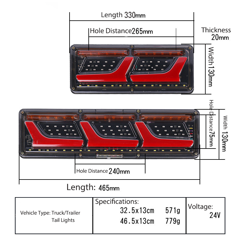 24V L Style Multi-Function Flowing Truck Tail Light YN-TLC84