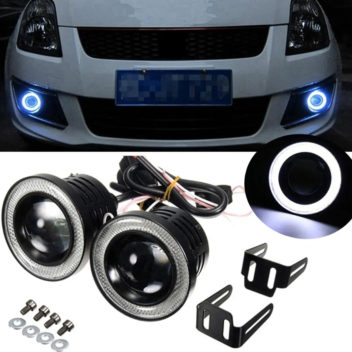 WDL 2.5Inch 15W 12V COB LED Projector Automobile Fog Lamp White Angel Eye Halo Daytime Running Lamp DRL Projector Lamp