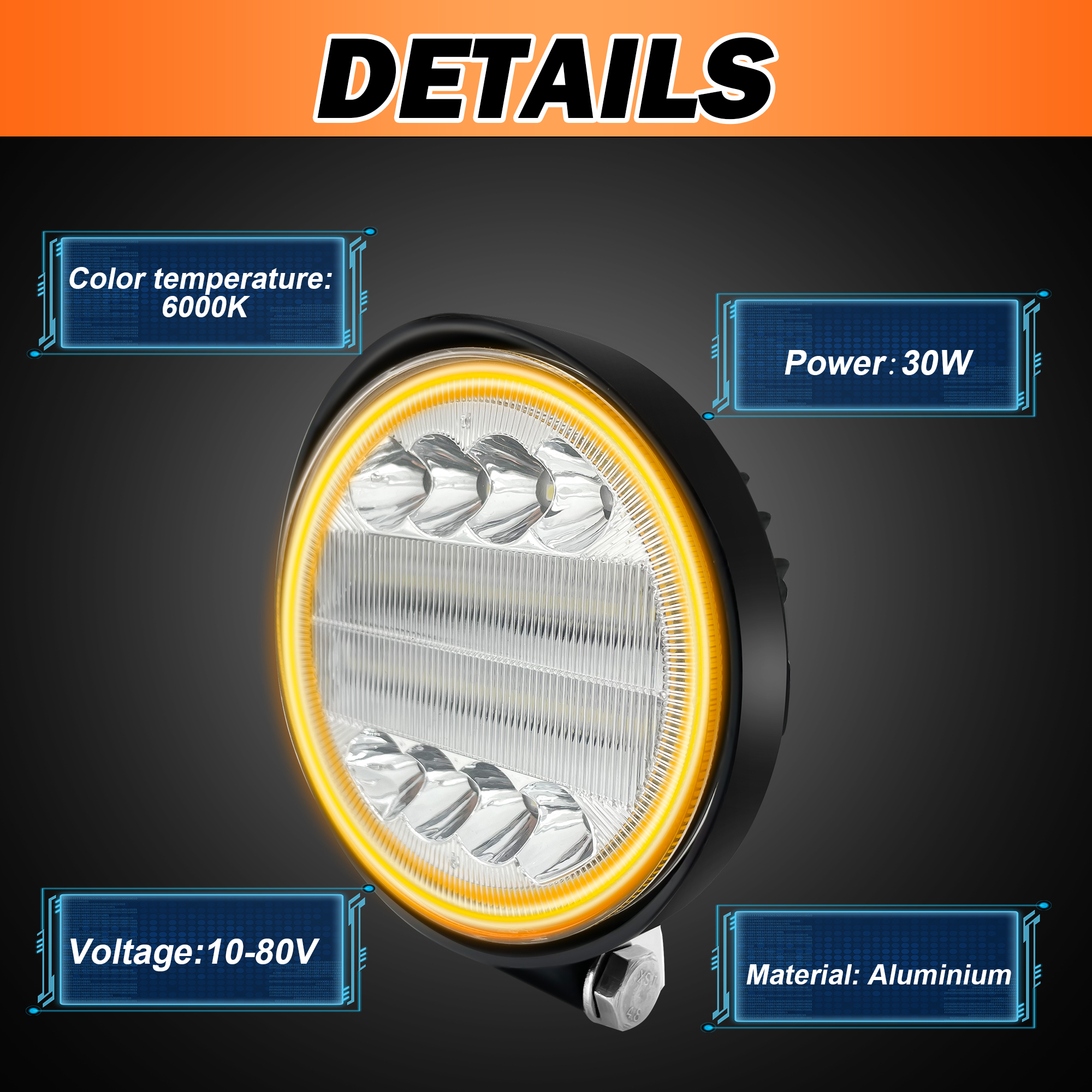  4.52 Inch 30W Round LED Work Lights for Motorbikes SUVs Trucks Excavators 