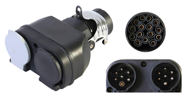 13-Pin to Dual 7-Pin Trailer Adapter, European Style 13 to 2x7 Way Towing Socket Splitter with Locking Bracket YN-WR-41