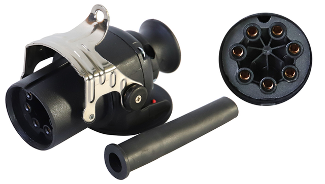 7-Pin Trailer Plug with Metal Locking Bracket, Heavy Duty 7-Way Round Electrical Connector with Rubber Boot, 12V/24V YN-WR-42